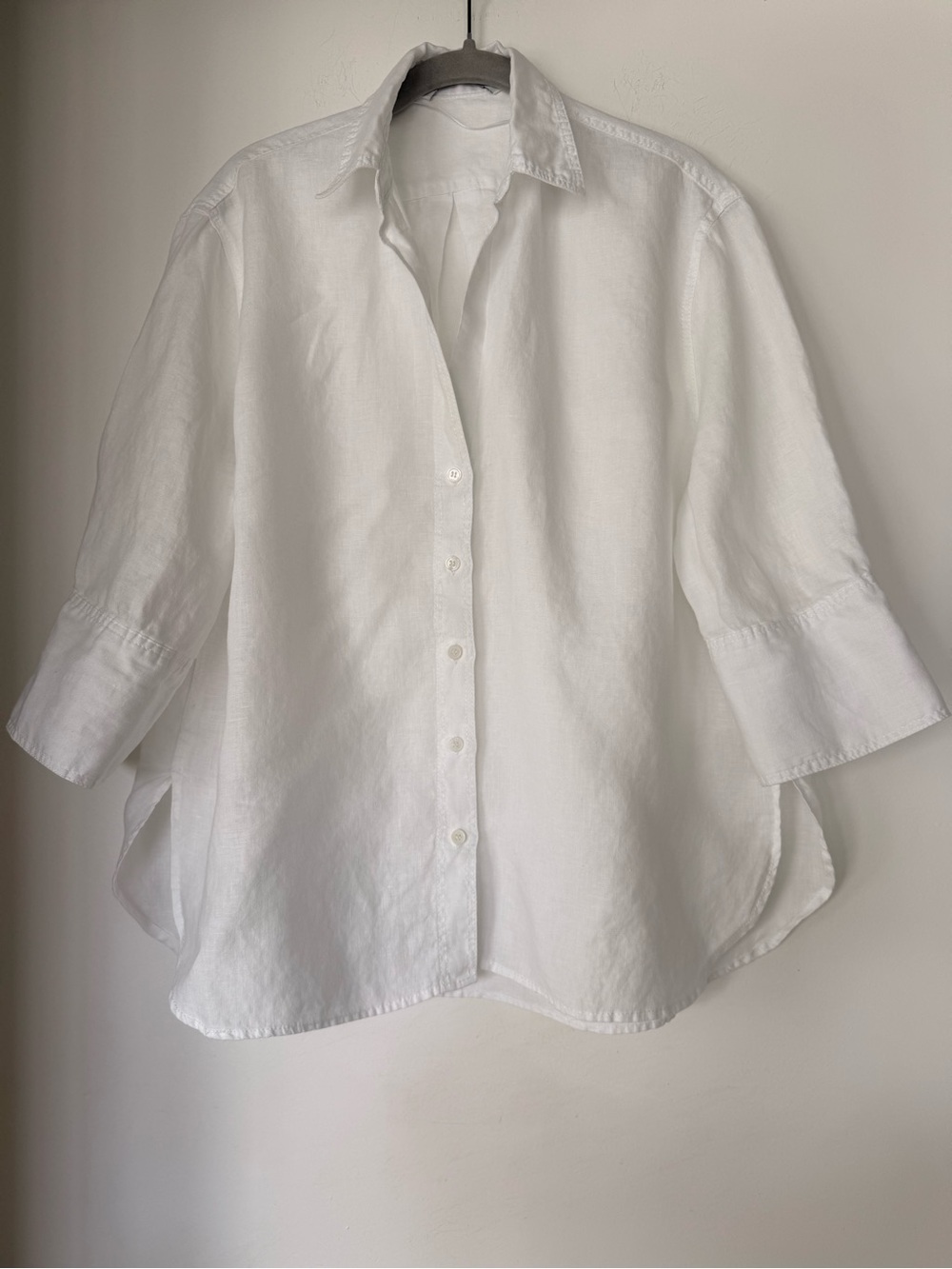 Zara White Linen-Blend Button Down Shirt
